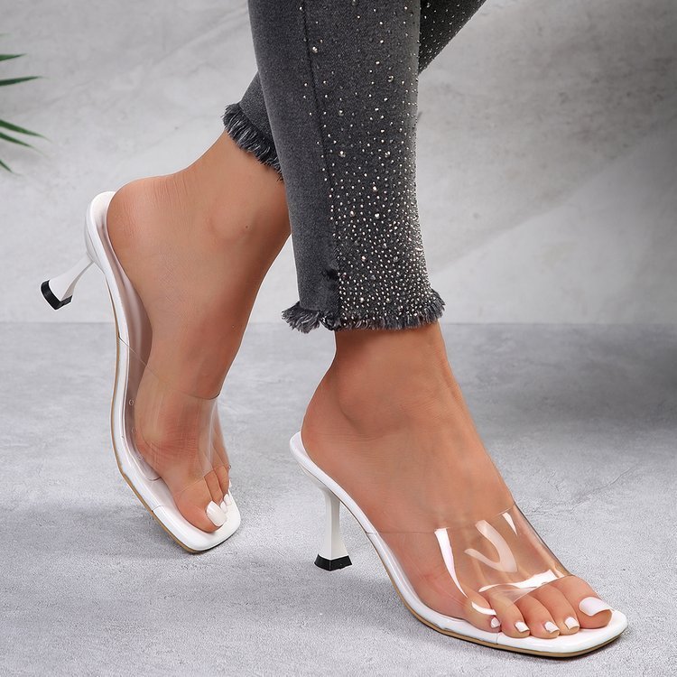 High Heel Transparent One-word Stiletto Heel Slippers - Image 6