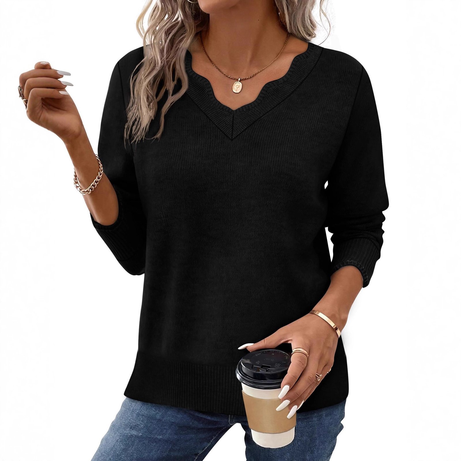 Womens Short-Sleeve Sweater Simple Elegant Solid-Color Knit Top - Image 4