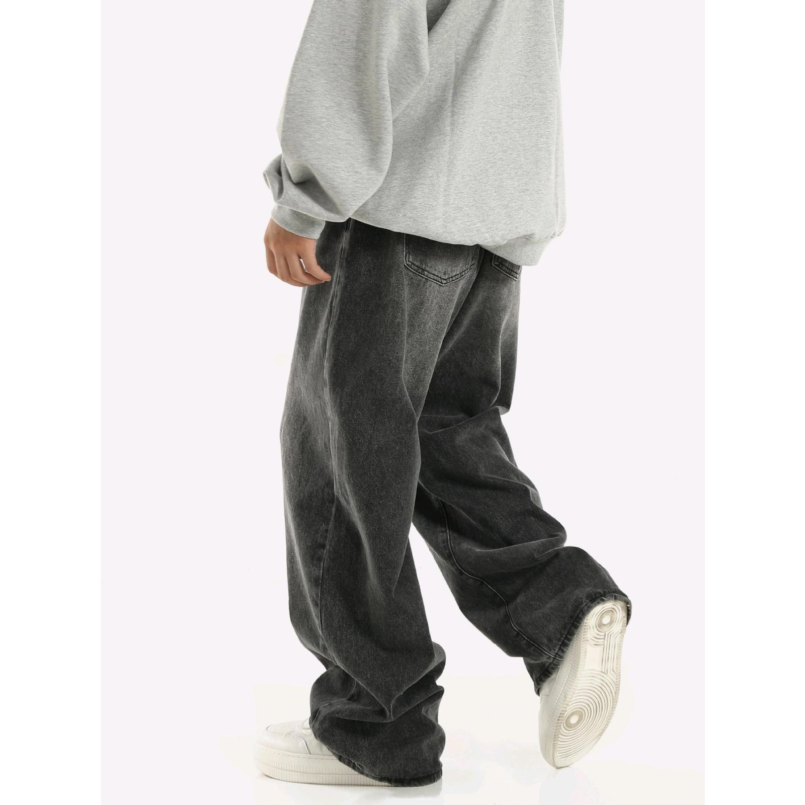 Vintage Smoky Gray Elastic Waist Jeans For Men And Women - Image 4