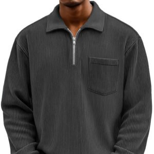 Men's Solid-color Henley Zip-up Casual Long-sleeve Hoodie