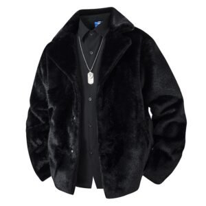 Fleece-lined Thick Mink Fur Coat With Large Size Lapel Casual Jacket