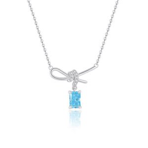 Womens Ice Flower Cube Sugar Bow Necklace