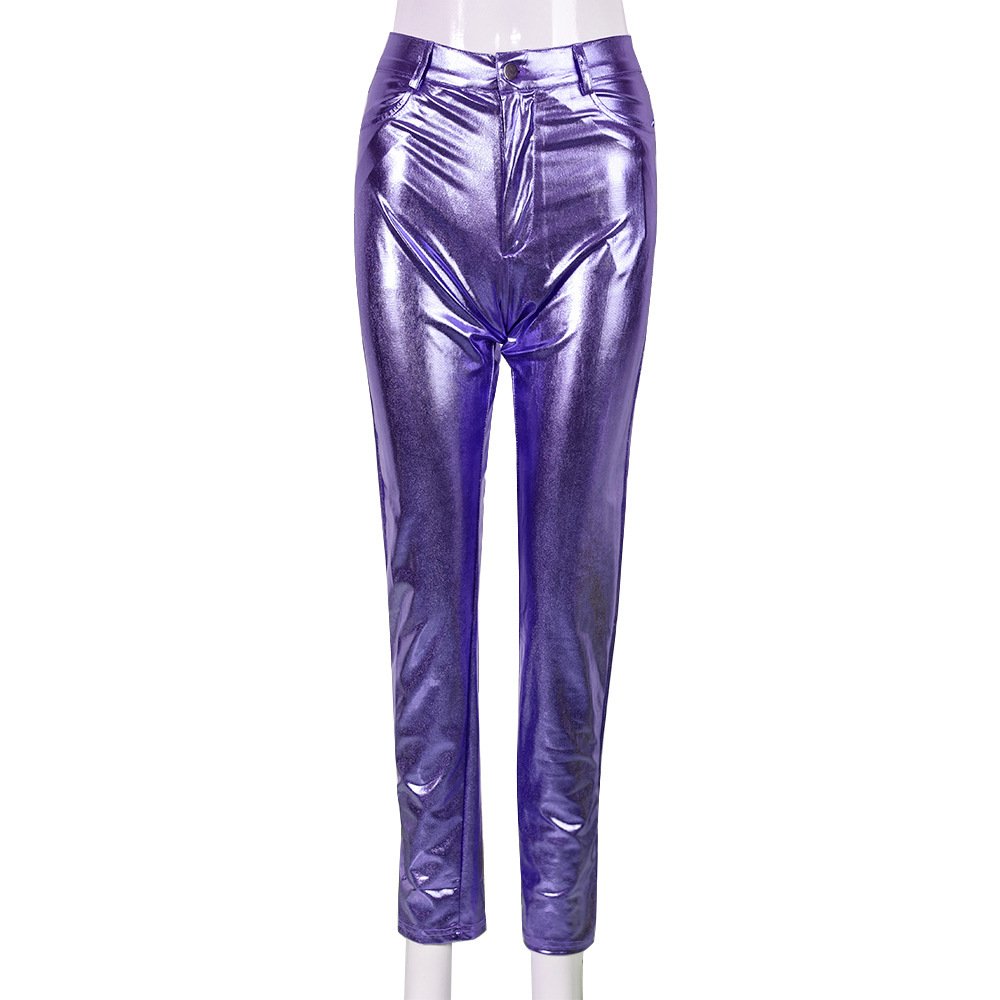 Stitching Bright Zipper High Waist Hip Lift Tights - Image 7