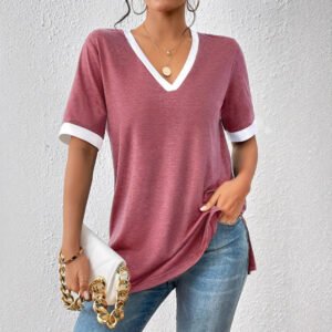 Women's Color Matching Short-sleeved Top