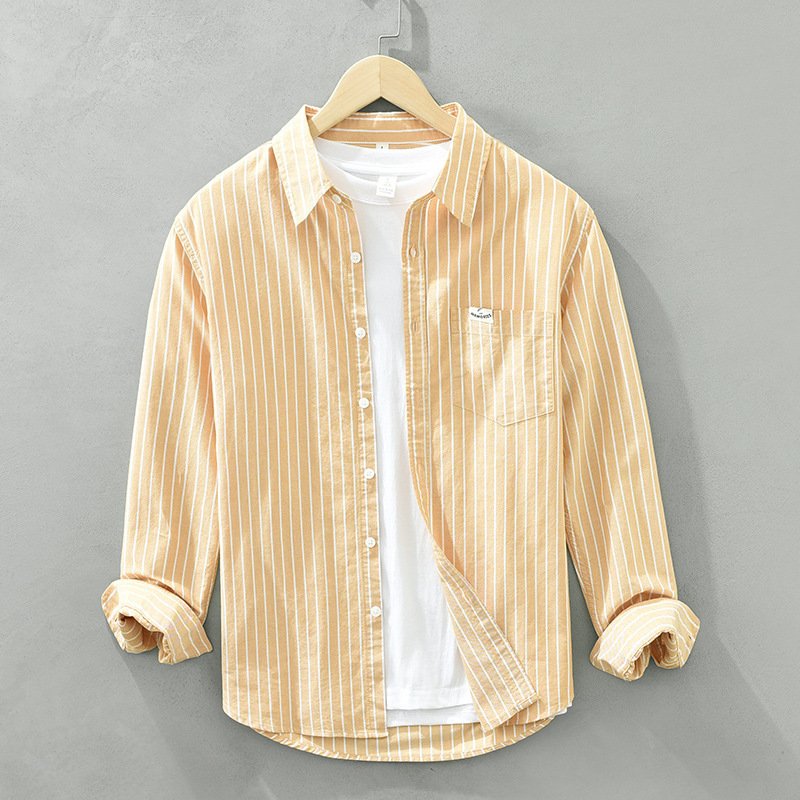 Simple Versatile Striped Oxford-cloth Long-sleeve Mens Casual Loose-fit Cotton Shirt - Image 7