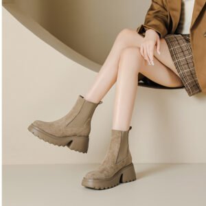 Lightweight Thick Bottom 7cm High Heel Suede Stretch Boots