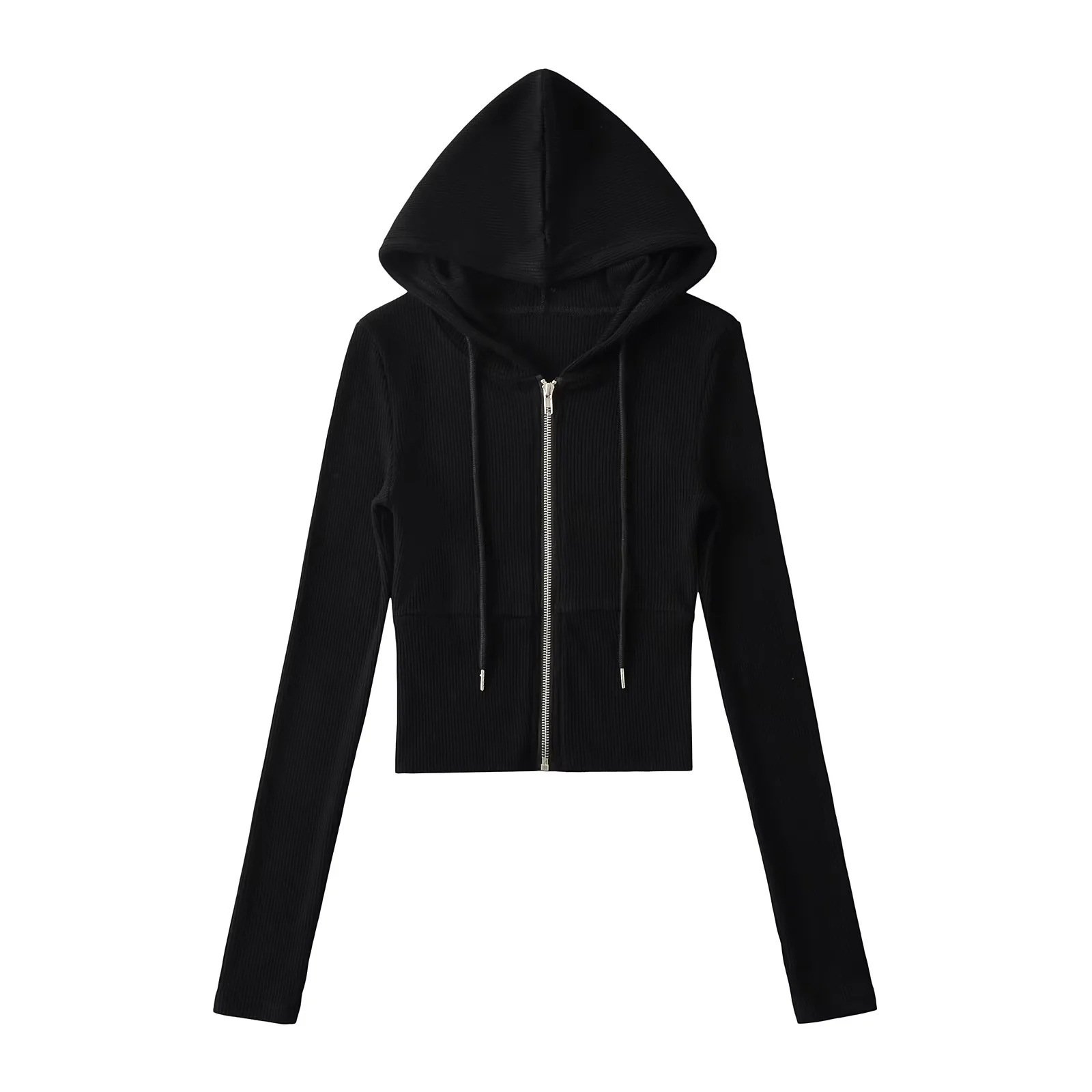 Sporty Casual Hooded Zip-up Waist-cinching Sweatshirt For A Slimming Effect - Image 7