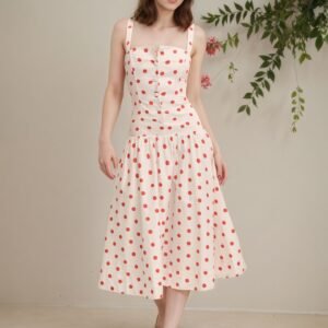 Elegant Figure-flattering Slip Dress With Polka Dots And A Cinched Waist