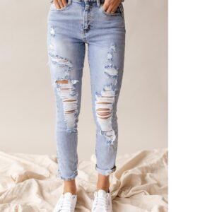 European And American Spring And Summer Leisure Fashion Holes High Waist Jeans For Women