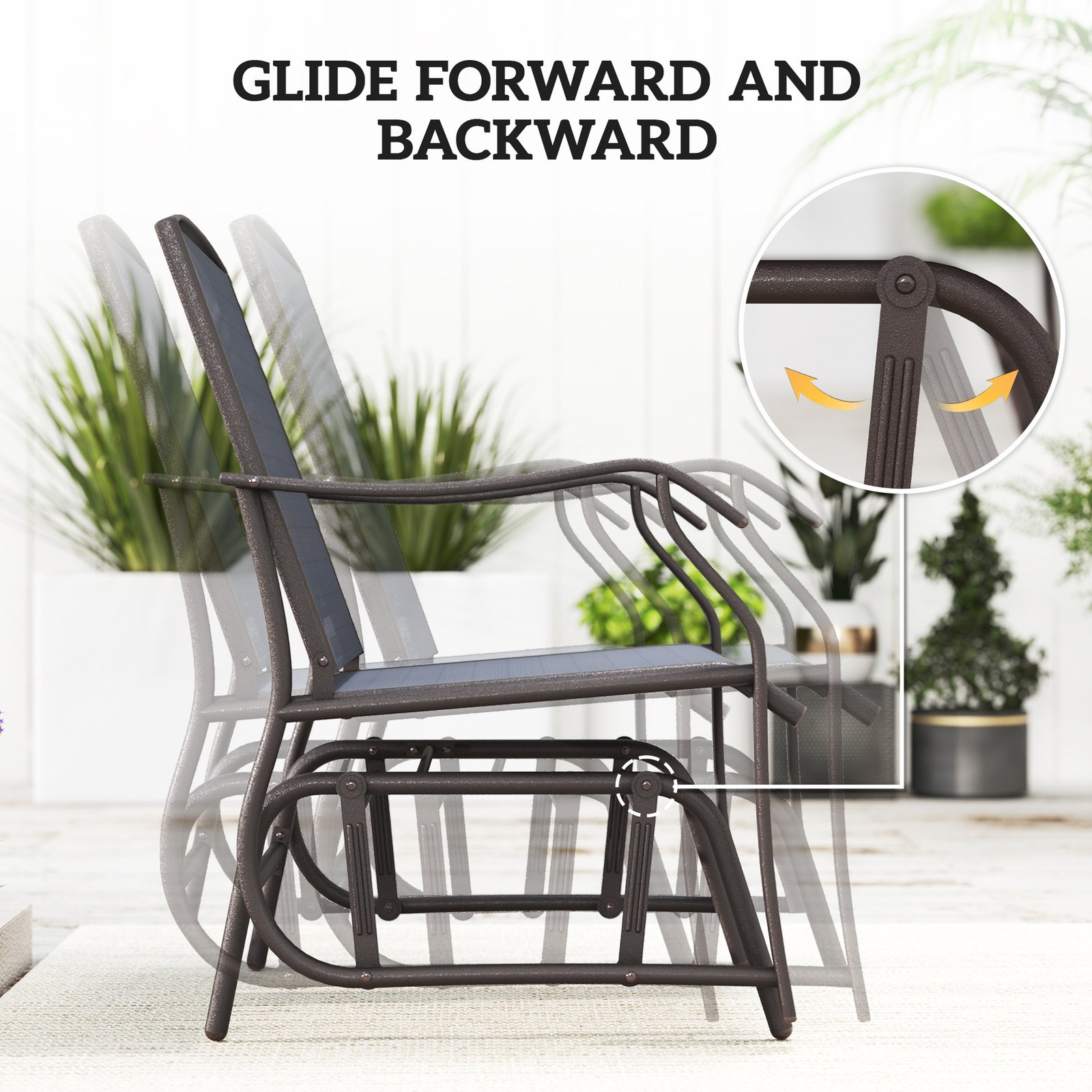 Glider Rocking Chair & Table Set 2 Single Seaters Rocker Garden Swing Chair Patio Furniture Bistro Set Grey - Image 4
