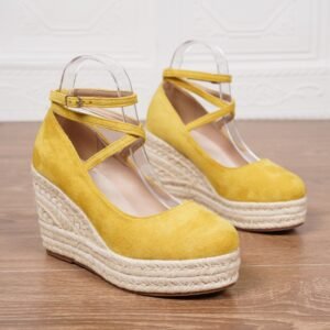 Solid Color Women's Ankle Strap Straw Woven Wedge Platform Shoes