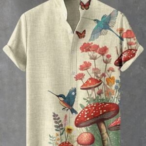 Button Stand Collar Shirt Cardigan Men