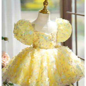 Yellow Puffy Gauze Princess Dress Children's Birthday Catwalk Performance Piano Performance