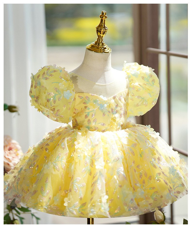 Yellow Puffy Gauze Princess Dress Children's Birthday Catwalk Performance Piano Performance - Image 7