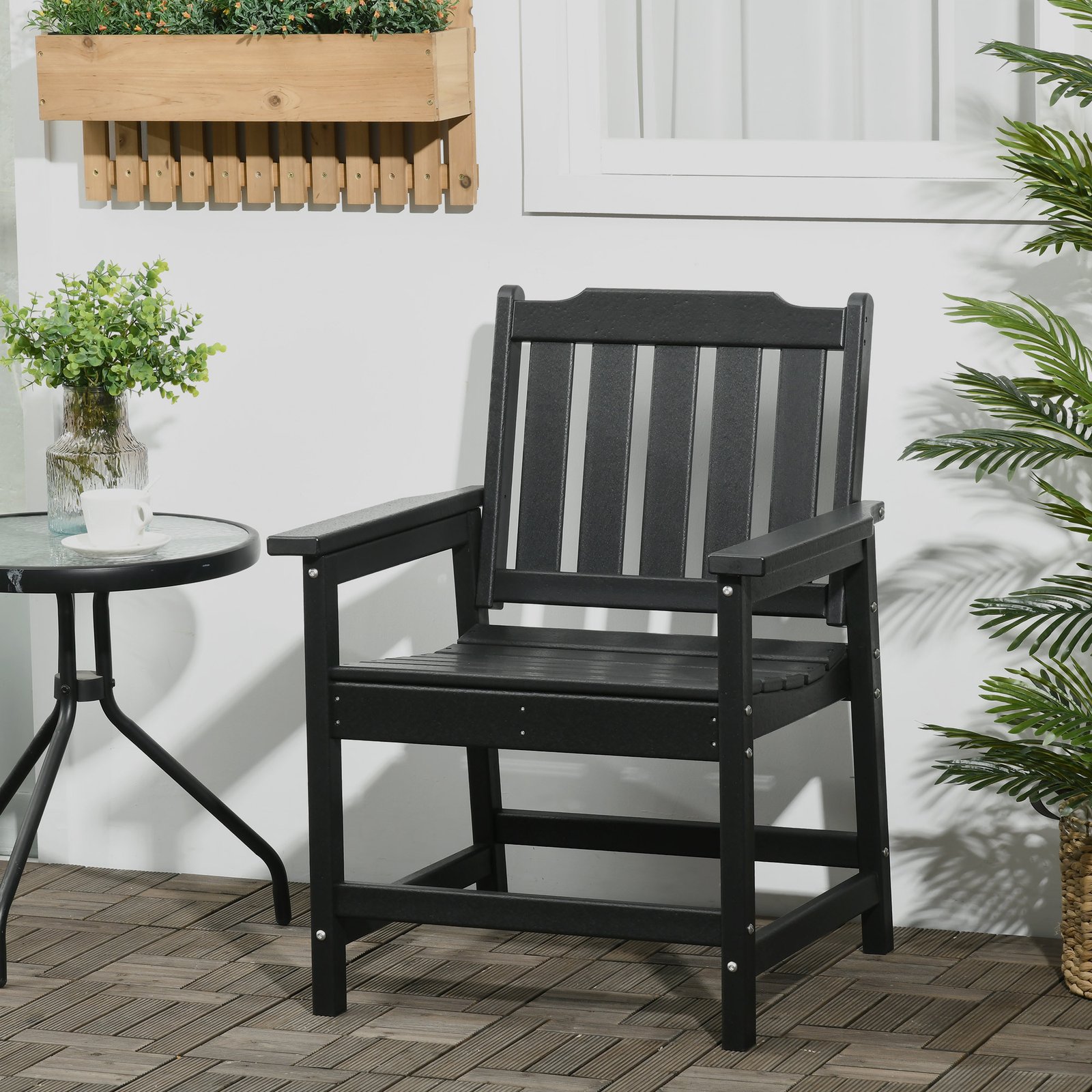 2 Piece All-Weather Patio Chairs, HDPE Patio Dining Chair Set, Heavy Duty Wood-Like Outdoor Furniture, Black - Image 7