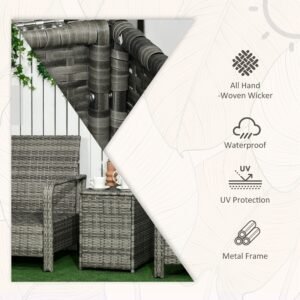 3 Pieces Rattan Bistro Set, Wicker Garden Furniture Set With Storage Coffee Table And Chairs, Thickened Cushions For Outdoor, Patio, Balcony, Orange