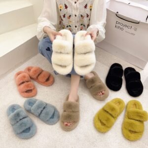 Double Strips Of Foreign Trade Hot Style Flat Bottomed Indoor Warm Slippers