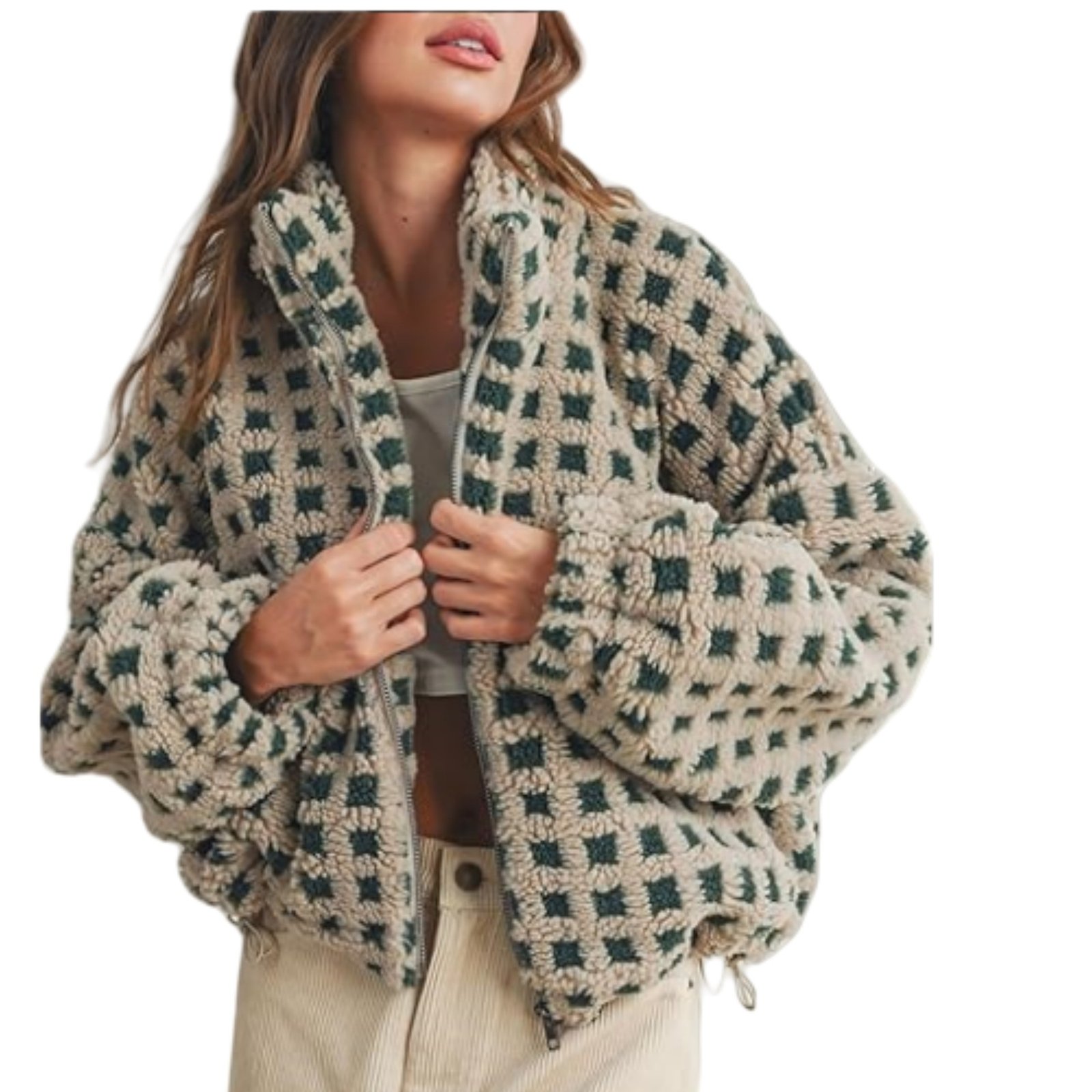 New Women Anti-blowing Lamb Wool Plaid Fashion Casual Loose Jacket - Image 2