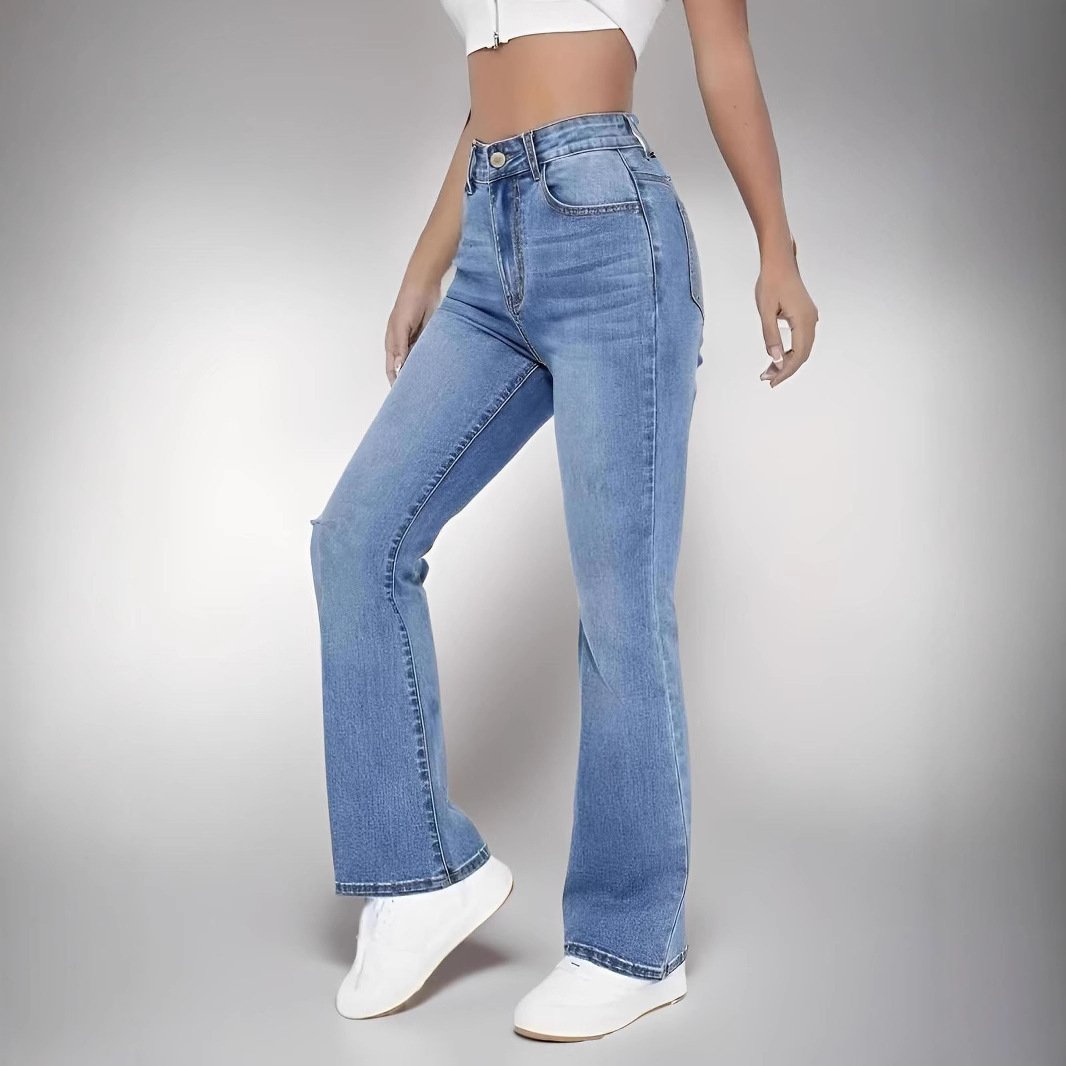 European And American Style Women Skinny Light Blue Jeans For Women Slim-fit Figure Flattering Pants Trendy - Image 3
