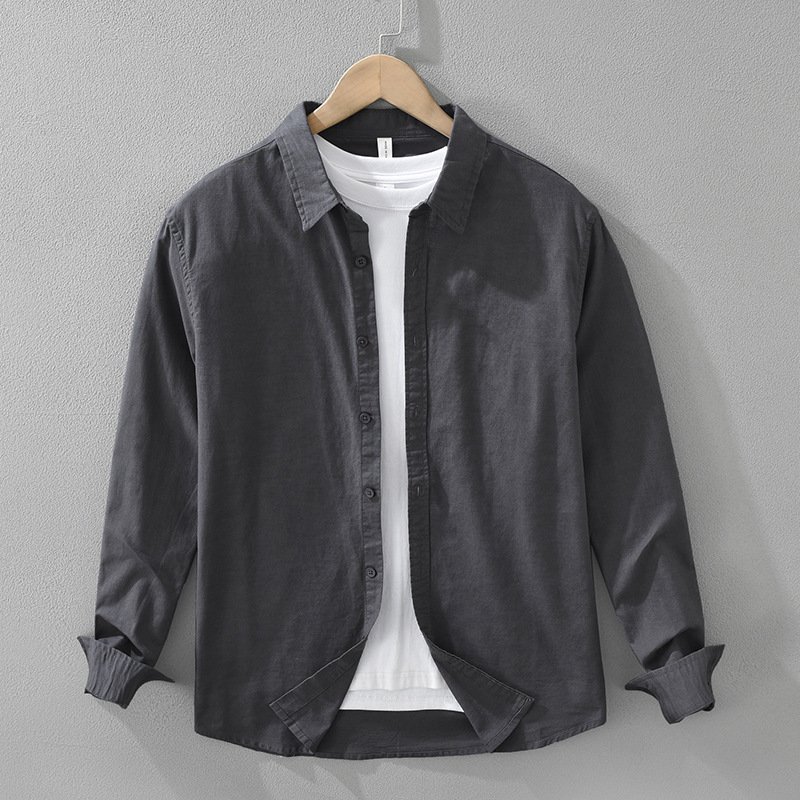 Men's Japanese Cotton Linen Long Sleeve Blouse Fashion All-matching - Image 6