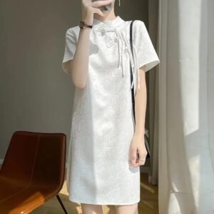 Women's Chinese-style Mandarin-collar Cheongsam Jacquard Dress With Frog Buttons