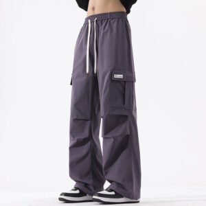 Couple American Retro High Street Fashionable Pleated Straight Cargo Pants