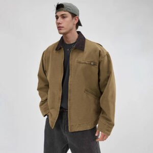 Men's Tooling Washed Jacket Spring And Autumn Color Turn-down Collar Coat