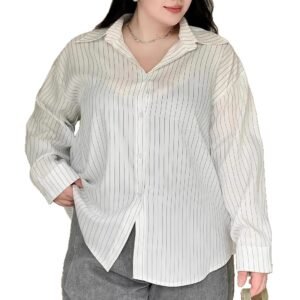 Vertical Stripe Long Sleeve Loose Oversized Shirt