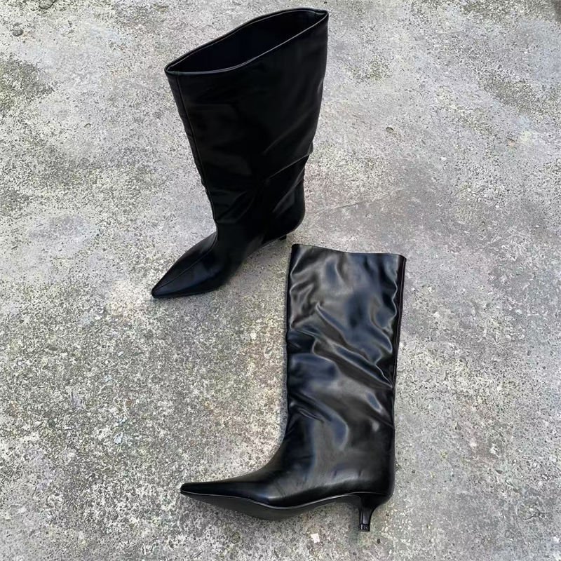 Women's Solid Color Fashion All-match Outer Wear High Tube Pointed Boots - Image 4