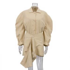 Notched-collar Long-sleeve Shirt And Asymmetrical Hem Skirt Set