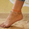 Beach Dripping Oil Tassel Flowers Bead Double-circle Anklet