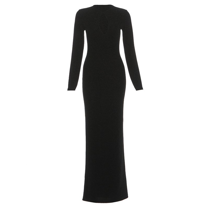 Spring Chic Commuter Gold-Stamped Sexy Hollowed-Out High-Waist Bodycon Sheath Long Dress For Women - Image 7
