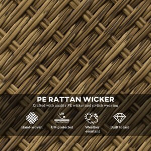 3 Piece Outdoor Bistro Set, Wicker Small Patio Furniture Set with Swivel Glider Chairs for Balcony, Porch, Beige