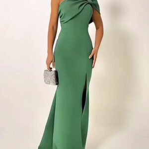 Green Bow Tube Top Evening Dress