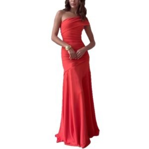 Womens Solid-Color Off-the-Shoulder Halter Backless Dress