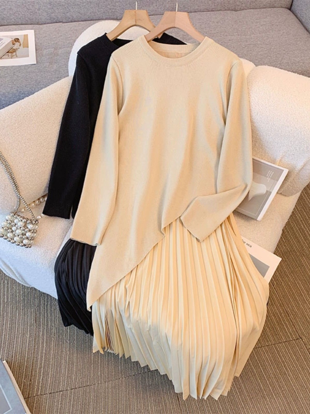 Irregular Patchwork Fake Two-Piece Dress For Women FallWinter - Image 4