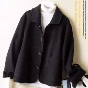Short Waist-cinching Stylish Loose Wool Coat