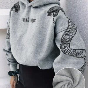 Women's Printed Hooded Pullover Loose-fit Vintage Sweatshirt Top