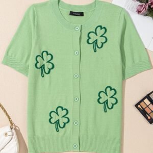 Green Holiday Jacquard Pattern Short-Sleeve Cardigan