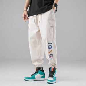 New Workwear Casual Pants Fashion Loose Pattern Drawstring Wide Leg Pants