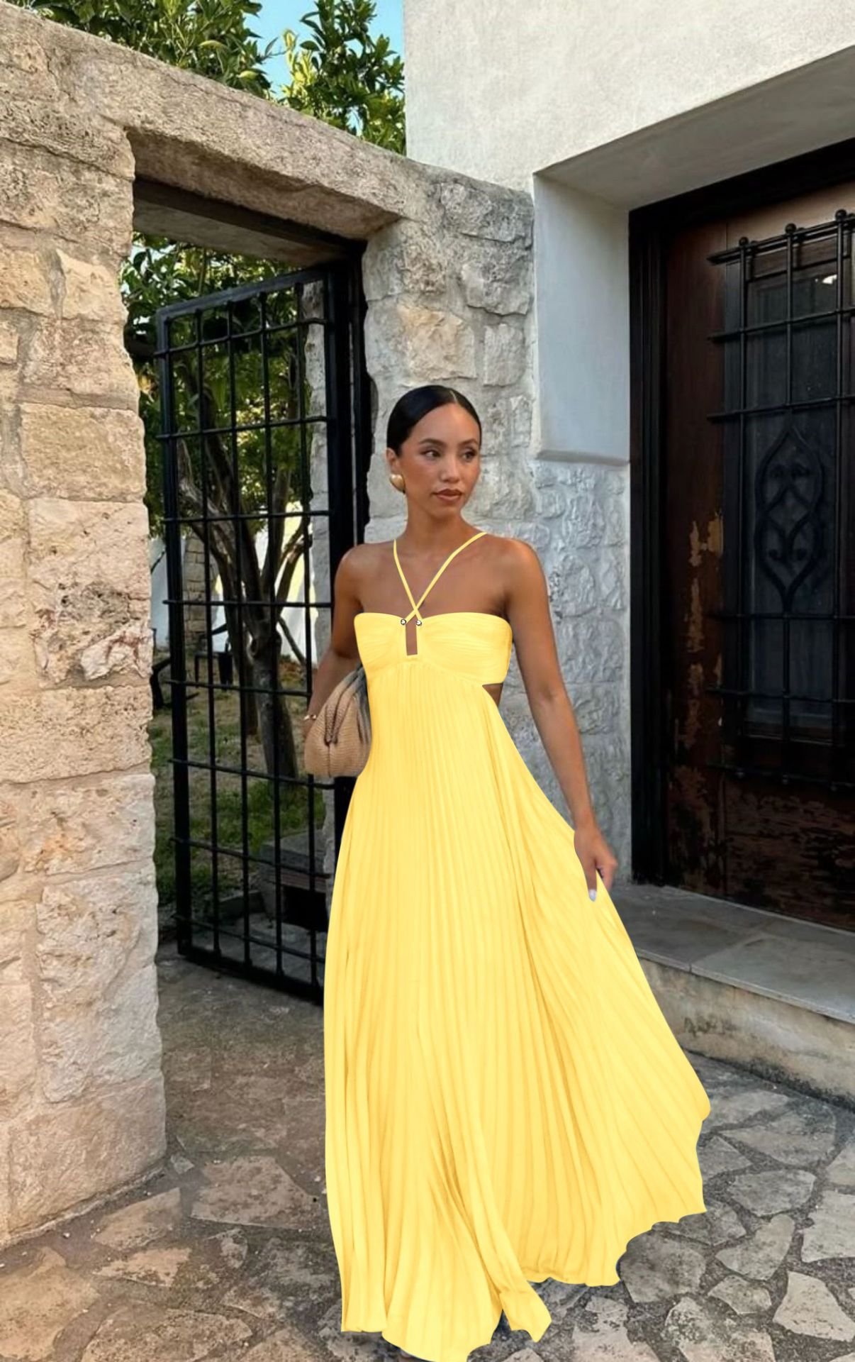 Ins Pleated Sleeveless Sling Dress Hollow High Waist Halter Robe Dresses For Evening Party Club Clothing Women - Image 5