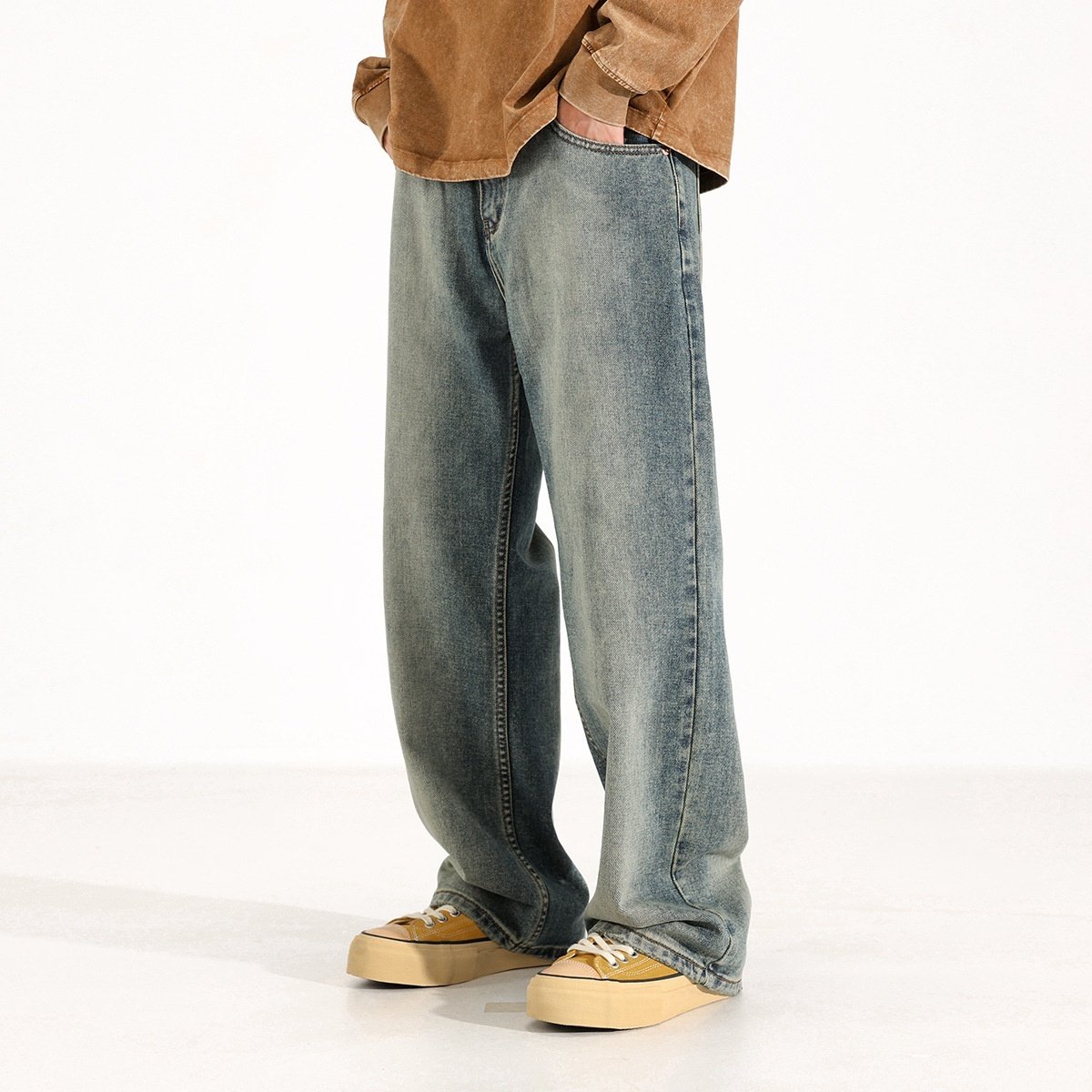 Washed Worn Jeans Men's Loose Wide-leg Pants - Image 5