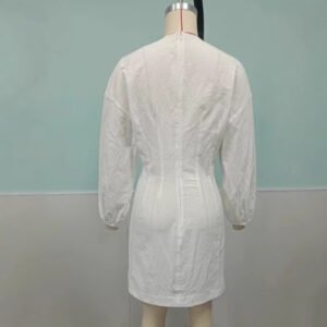 Deep V-neck Three-quarter-length Sleeves And A Fitted Waist Dress