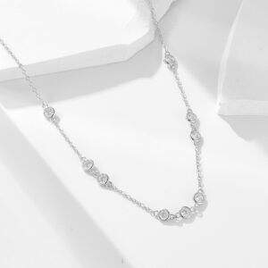 925 Sterling Silver Classic Layered Diamond-Encrusted Necklace For Women