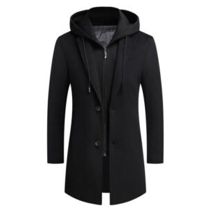 Men's Casual Woolen Coat Mid-length Detachable Hat Jacket