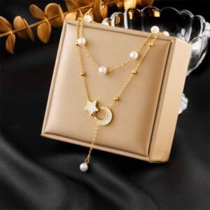 Womens French-Style Light-Luxury Double-Layer Pearl Necklace