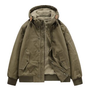 Warm Cotton Coat For MenHooded Loose-fit Cotton Jacket With Fur CollarCasual Outerwear