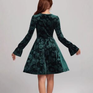 Women's Casual Long-sleeve Printed Velvet Dress