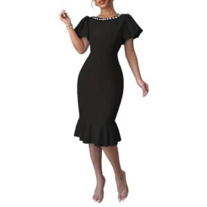 Solid-color Bubble-sleeve Mermaid Slimming Dress