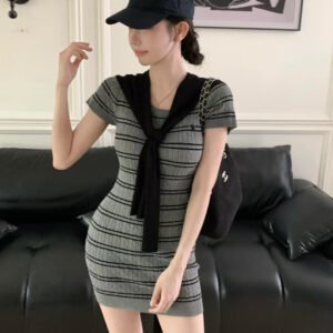 Lightly Mature-style Color-block Shawl Dress